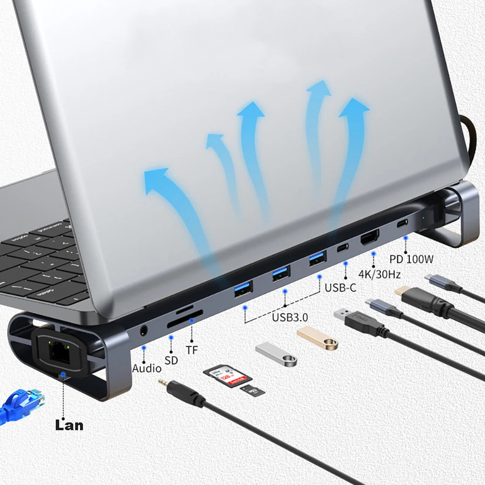 OULLX 10-Port Type-C Hub Laptop Stand